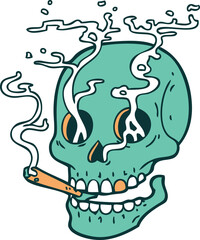 tattoo style icon of a skull smoking
