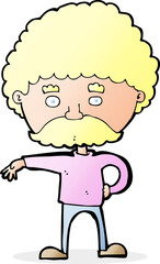 cartoon man with mustache making camp gesture