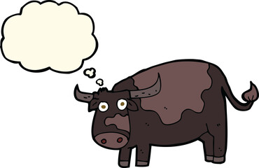 cartoon cow with thought bubble