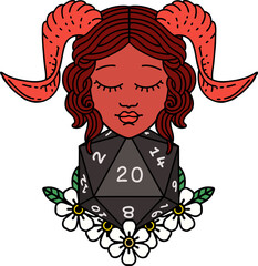 tiefling with natural twenty dice roll illustration