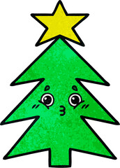 retro grunge texture cartoon christmas tree