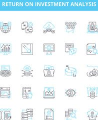 Return on investment analysis vector line icons set. ROI, Analysis, Return, Investment, Financial, Profitability, Cost-Benefit illustration outline concept symbols and signs