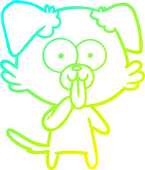cold gradient line drawing cartoon dog with tongue sticking out