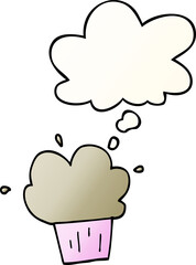 cartoon cupcake and thought bubble in smooth gradient style