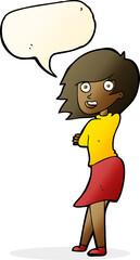 cartoon happy woman with speech bubble