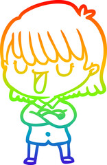 rainbow gradient line drawing cartoon woman