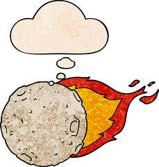 cartoon meteorite and thought bubble in grunge texture pattern style