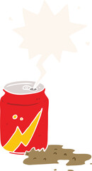 cartoon can of soda and speech bubble in retro style