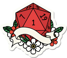 natural one d20 dice roll sticker