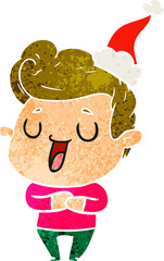 happy retro cartoon of a man wearing santa hat