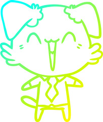 cold gradient line drawing happy office dog cartoon