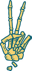 tattoo style icon of a skeleton hand giving a peace sign
