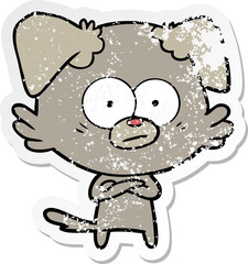 distressed sticker of a nervous dog cartoon