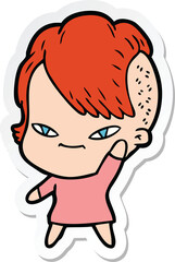 sticker of a cute cartoon girl with hipster haircut