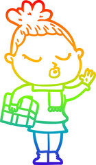 rainbow gradient line drawing cartoon calm woman