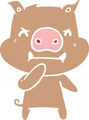 angry flat color style cartoon pig