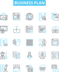 Business plan vector line icons set. Business, Plan, Strategy, Financing, Proposal, Start-up, Objectives illustration outline concept symbols and signs