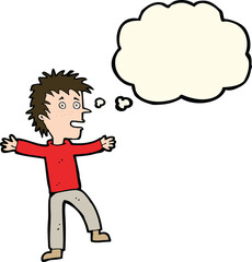 cartoon happy man with thought bubble