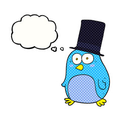 thought bubble cartoon bird wearing top hat