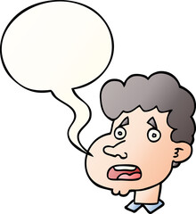 cartoon shocked man and speech bubble in smooth gradient style