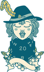 human bard with natural twenty dice roll illustration