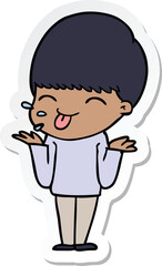 sticker of a cartoon boy sticking out tongue