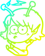 cold gradient line drawing cartoon alien girl