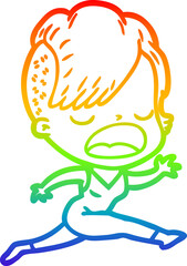 rainbow gradient line drawing cartoon cool hipster girl talking
