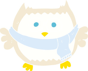 flat color illustration of a cartoon owl wearing scarf