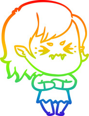 rainbow gradient line drawing annoyed cartoon vampire girl