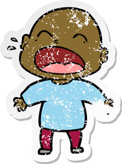 distressed sticker of a cartoon shouting bald man