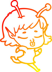 warm gradient line drawing cartoon alien girl