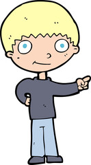 cartoon happy boy pointing
