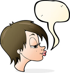 cartoon pretty woman with speech bubble