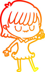 warm gradient line drawing cartoon woman