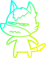 cold gradient line drawing cartoon annoyed wolf