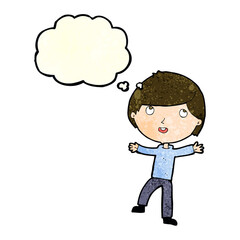 cartoon happy boy with thought bubble