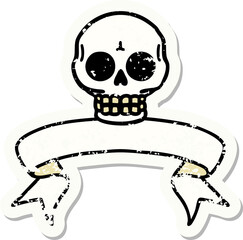 grunge sticker with banner of a skull