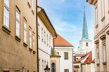View of a street of Mala Strana wich is a  part of the city of Prague with plenty of restaurants and bars to enjoy.