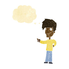 cartoon man pointing with thought bubble
