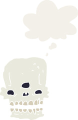 cartoon spooky skull and thought bubble in retro style