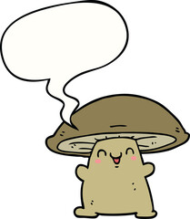 cartoon mushroom character and speech bubble