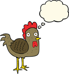 cartoon chicken with thought bubble