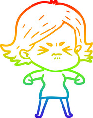 rainbow gradient line drawing cartoon angry girl