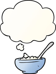 cartoon bowl of rice and thought bubble in smooth gradient style
