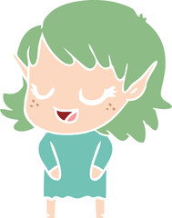 happy flat color style cartoon elf girl