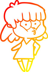 warm gradient line drawing cartoon whistling girl