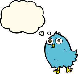 cartoon happy bird with thought bubble