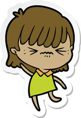 sticker of a annoyed cartoon girl