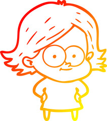warm gradient line drawing happy cartoon girl